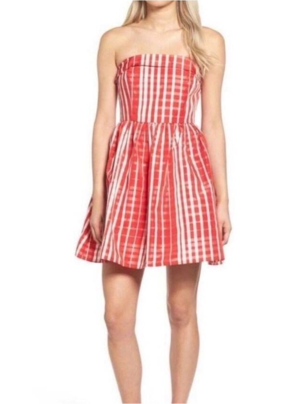 Vineyard Vines Strapless Red & White Gingham Fit-and-Flare Dress Size 8
